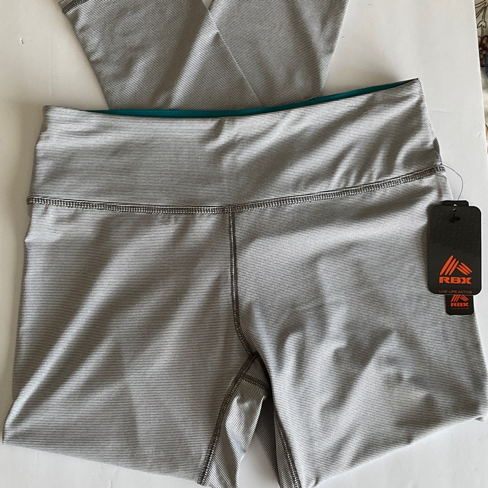 NWT RBX gray and white striped leggings.